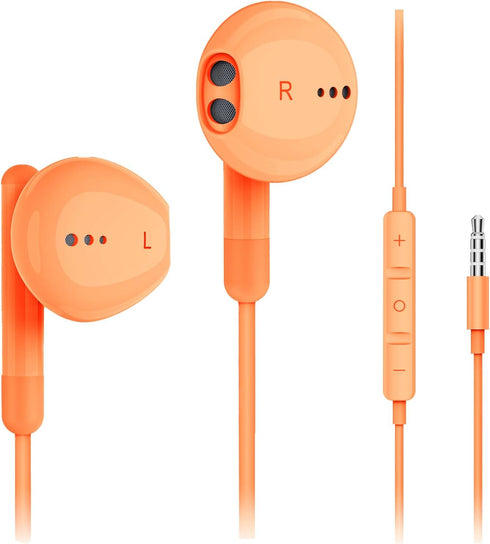 Wired Earbuds with Microphone, HiFi Stereo In-Ear Headphones, Compatible with iPhone, Android, 3.5mm Jack (Orange)