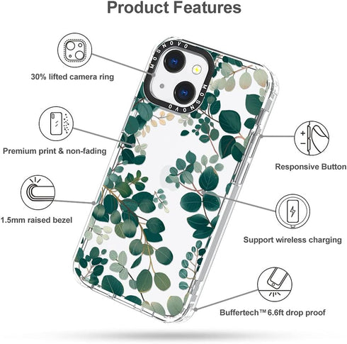 MOSNOVO iPhone 13 Case, Eucalyptus Design with 6.6ft Military-Grade Drop Protection & Anti Peel Off Tech