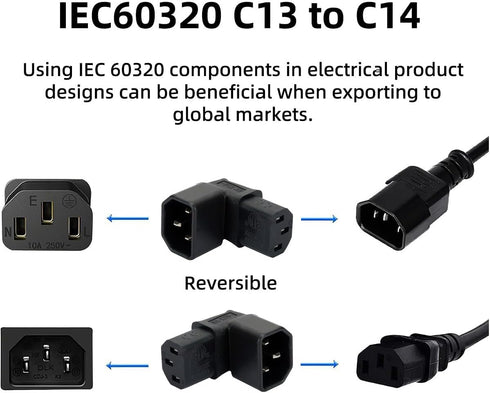 chenyang 2 Pack IEC 320 C14 to C13 Power 90 Degree Right Angled Extension Converter Connector Adapter