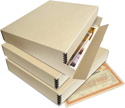 Lineco 17x22 Tan Museum Archival Storage Box, Acid-Free Drop Front Design with Metal Edge for Organizing Photos or