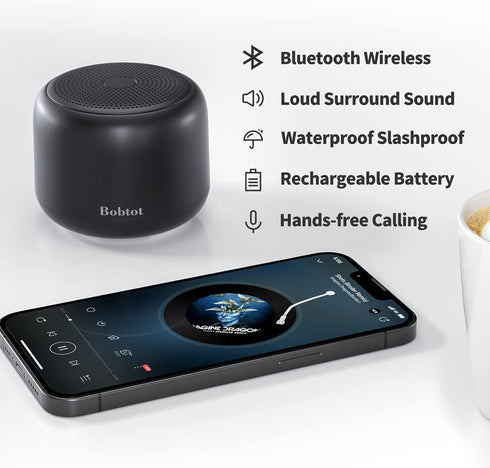 Bobtot Portable Bluetooth Speakers Wireless Speaker- Waterproof Speaker with Loud Stereo Sound,15 Hours Playtime, Rechargeable Battery, Built-in Microphone, Mini Speaker with Strap to Carry, Black