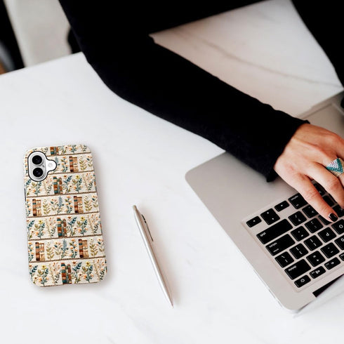 Generic 16,Embroidery Case for iPhone Floral Bookshelf Phone Case Slim Silicone Shockproof Cover for Girls WomenGlossy