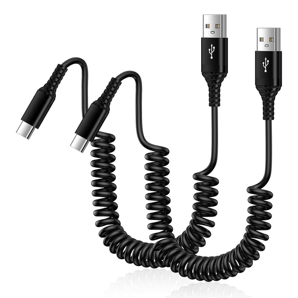 USB A to USB Type C Cable Fast Charger Cord 2Pack 3FT Short Retractable Coiled for Samsung Galaxy A54 5G