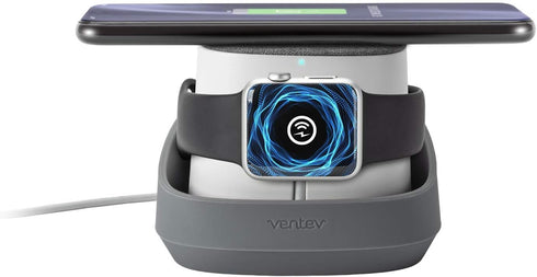 Ventev Wireless Charger Watchdock Duo, Qi 10W Fast Charger, Dual Charging Docks for iPhone and Apple Watch, Light Gray