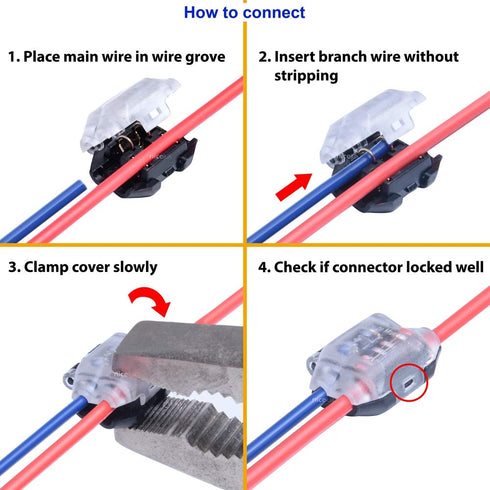 Y3 Compact T Shape 1 Pin Electrical Wire Connectors for 1 Conductor T-tap Connection,Self-Stripping Splice Terminals,Automotive,LED Lighting,Sensor,Car Speaker,Display,Clear,15 PCS