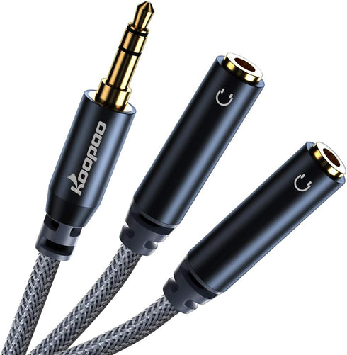 KOOPAO 3.5mm Dual Headphone Jack Adapter - 3.5mm Male to 2 Female Headphone Splitter AUX Audio Cable for Phone, PC