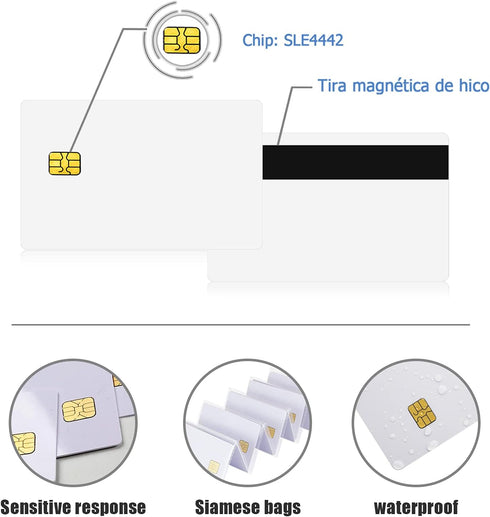 100Pack-SLE4442 2 SLE4442 Chip Cards w/Hico Track mag Stripe Blank Smart Contact IC Card Cards White Sublimation