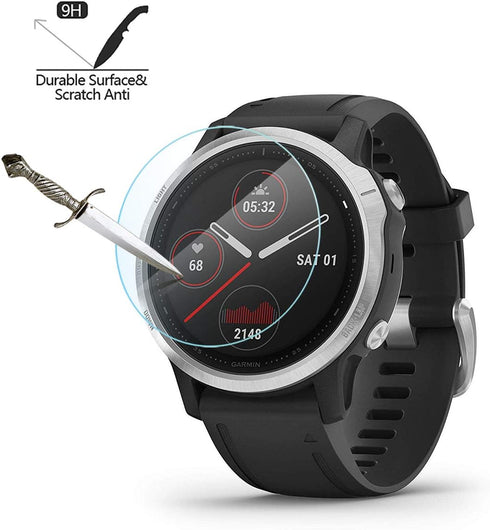 AKWOX Tempered Glass Screen Protector for Garmin Fenix 6S, Pack of 4, 0.3mm 2.5D High Definition 9H
