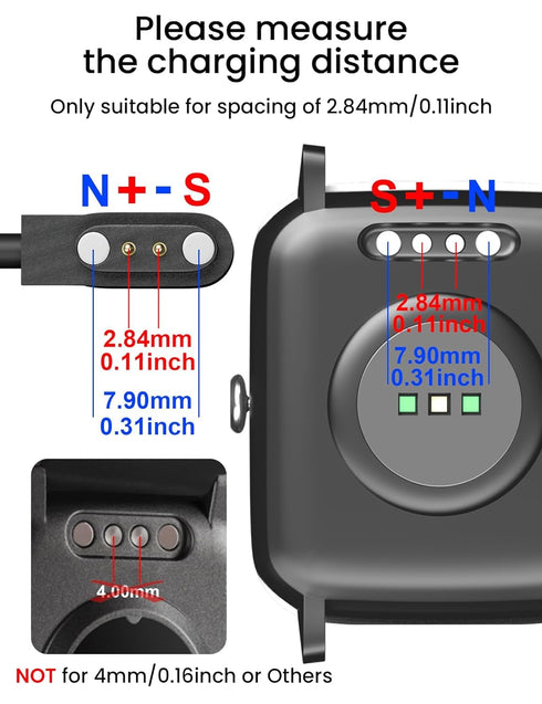 E ECSEM Charger Intended for Bassizo K55/LIGE K55/EIGIIS K55, Magnetic Charging Cable Cord for EIGIIS/Bassizo/LIGE K55 Smartwatch Accessories Black 3.3FT - 2Pack