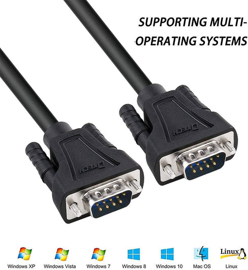 DTech 10ft DB9 to DB9 RS232 Serial Cable Male to Male Null Modem Cord for Computer Data Communication (Black)