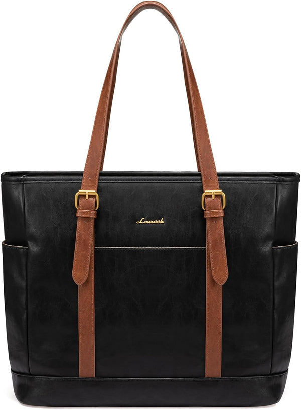 LOVEVOOK Laptop Tote Bag for Women,Vintage Leather Work Tote Bag for Women, 15.6