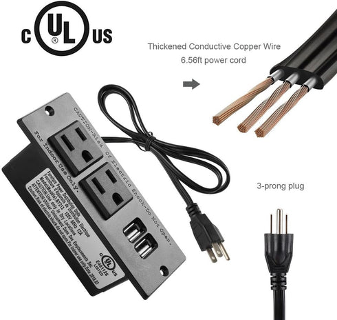 Conference Recessed Power Strip Socket with USB Ports, Desktop Charging Station with 2-Outlets and 2 USB Ports