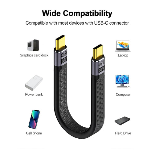 Short USB 3.1 5inch Flat FPC USB Gen 2 USB-A Cable for External SSD, MacBook Pro/Air, iPad Pro, iPhone 15, Black