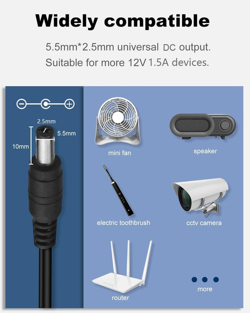 DC 12 Volt 1.5 Amp Switching Power Supply, AC to DC 12V Adapter with Multiple Tips