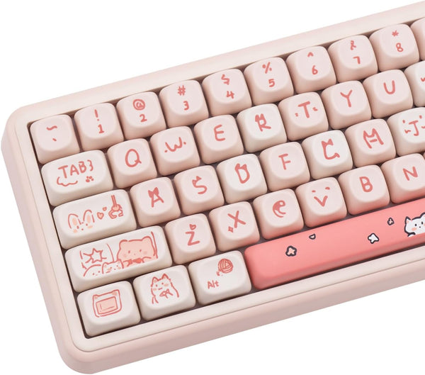PBT Keycaps, 139 Cute MOA Dye-Sublimation Set for 61/64/68/84/87/100/104/108 Cherry MX Mechanical Keyboard (Pink Cat)