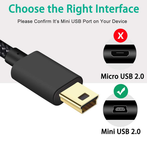 Braided 6ft Mini USB Cable Type A Male to Mini B for GoPro Hero 3+, PS3 Controller, MP3 Player, Garmin, Canon.