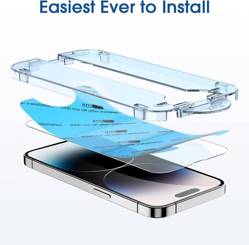 amFilm OneTouch Screen Protector for iPhone 14 Pro Max 6.7" - Dynamic Island Compatible, Full Coverage, Tempered Glass,
