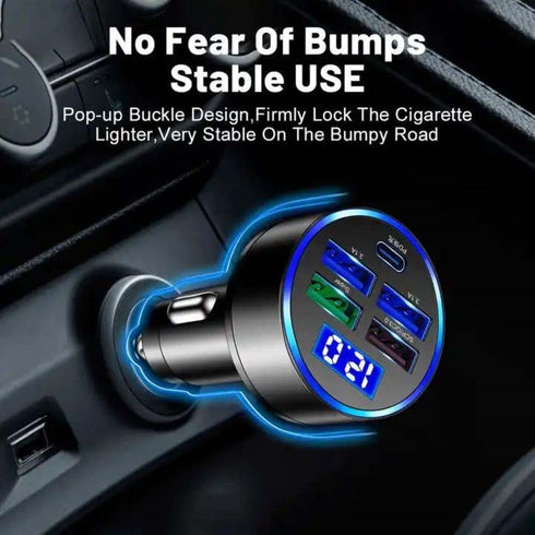 5 Port Car Charger Cigarette Lighter USB Charger, LED Voltage Monitor (4USB+PD) Adapter Compatible with