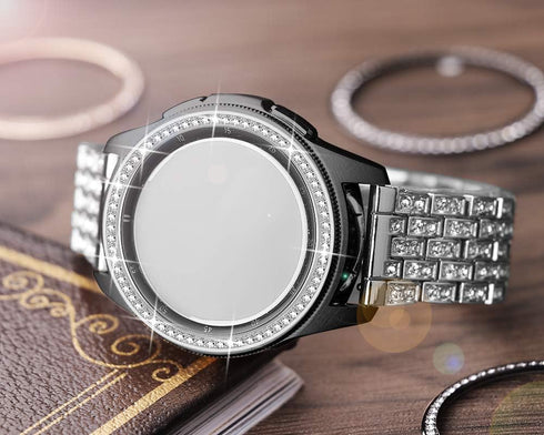 Dsytom Compatible with Samsung Galaxy Watch 42mm Band, 20mm Jewelry Watchband & Bezel Ring Cover (Silver)
