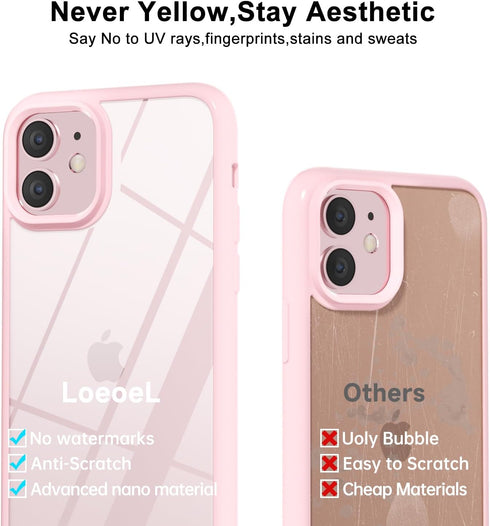 iPhone 11 Case Clear, Transparent Hybrid Phone Case with Hard Plastic & Soft Silicone Bumper, Light Pink, Non Yellowing