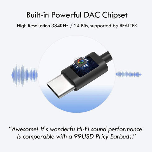CGS-W1A USB Earbuds with USB-A to C Adapter, Clear Mic, Deep Bass, Compatible with Samsung, Laptops, Mac.