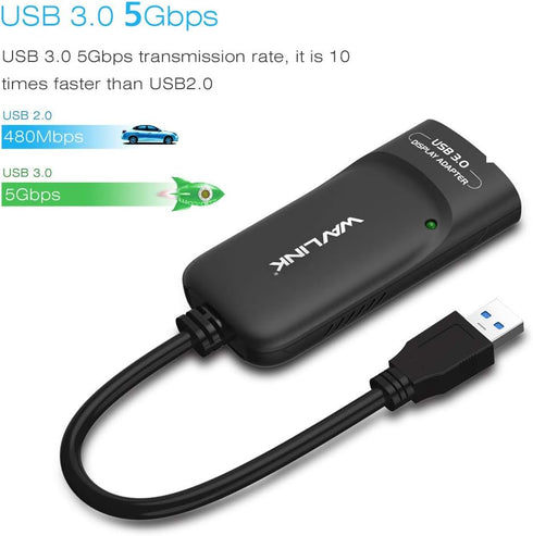 WAVLINK USB 3.0 to HDMI Adapter for Multiple Displays, 2K (2048x1152), External Video Graphics Card Adapter