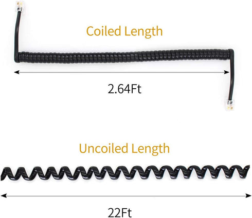 Telephone Handset Cord Detangler Cable, 2.64 to 22 Feet Uncoiled, Black, 2pcs Spiral Curly Cable Extension