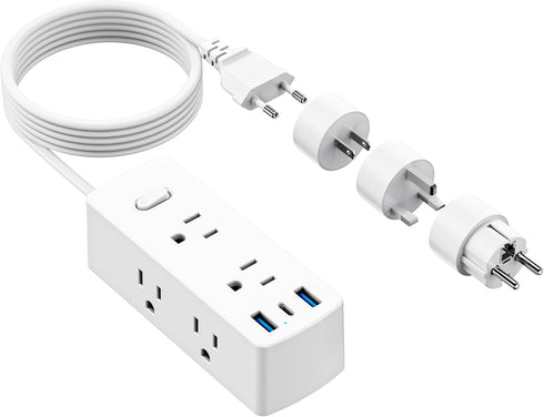 European Travel Plug Adapter, Olcorife Power Strip with 6 Outlets, 3 USB Ports, 5ft Extension Cord