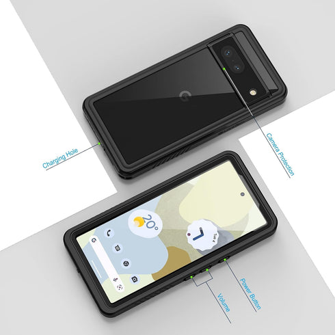 Lanhiem Pixel 7 Case, IP68 Waterproof Dustproof with Built-in Screen Protector, Rugged Full Body Shockproof Cover