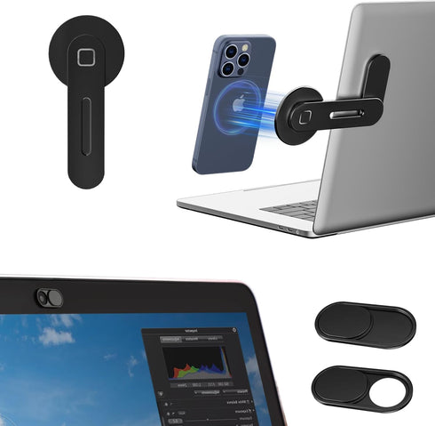 CloudValley Webcam Slider + Adjustable Laptop Magnetic Phone Holder Bundled Items (Black)