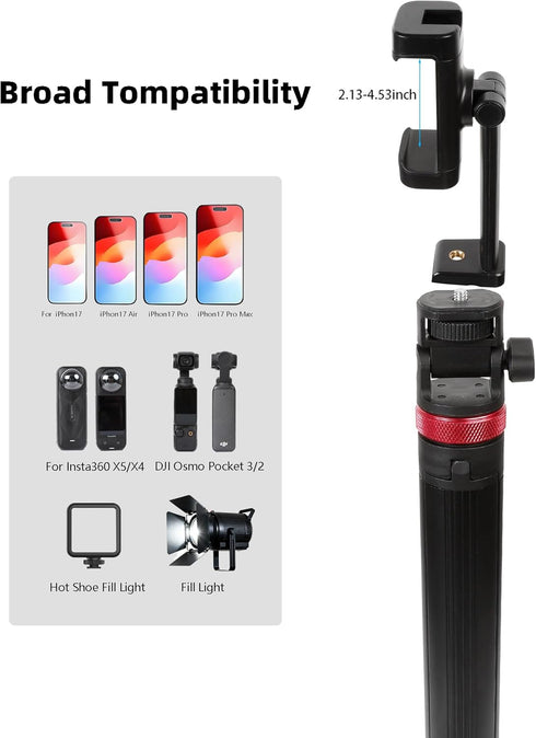 xik 81" 1/4" Expandable Phone Selfie Stick Tripod for Golf Training, Portable Adjustable Light Stand with Screw