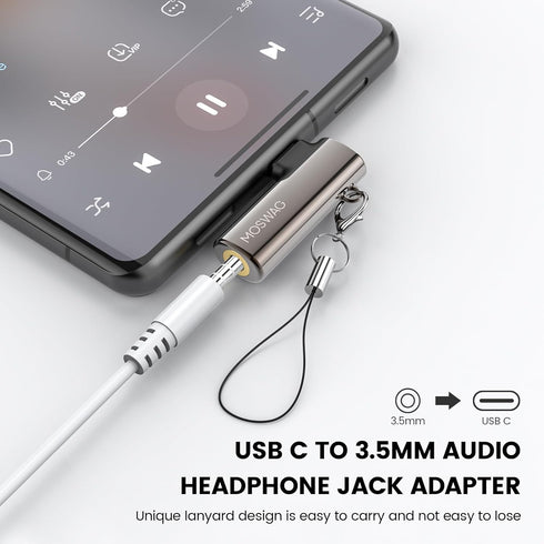 MOSWAG Right Angled USB C to 3.5mm Headphone Adapter, Zinc Alloy, Compatible with iPhone 15 Plus, Samsung Galaxy