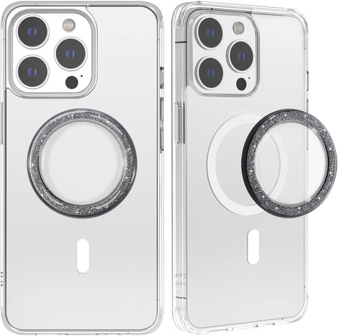 metisinno Magnetic Base Compatible with PopSocket Phone Grips and iPhone MagSafe Cases, Black Sparkle Glitter