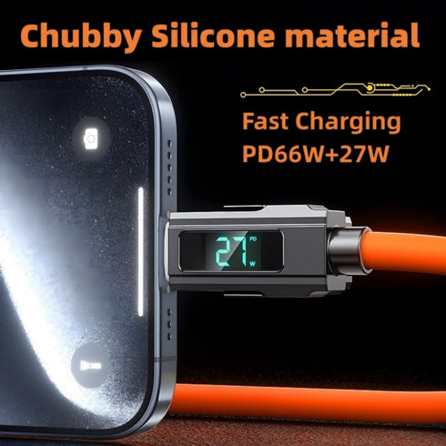 USB C to C Cable 5ft Chubby Silicone 4 in 1 Charging Cable with LED Display for iPhone 15, Samsung S24