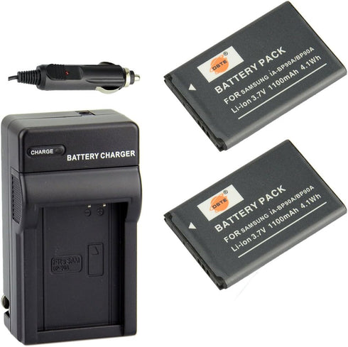 DSTE 2X IA-BP90A BP-90A Battery + DC119 Travel and Car Charger Adapter for Samsung HMX-E10 Series Cameras