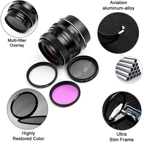 40.5mm Filter Kit Universal UV CPL FLD Filter Set UV Protection Filter Circular Polarizing Filter Fluorescent Filter with Lens Cap Replacement for Canon Nikon Sony Pentax Olympus Fuji Camera