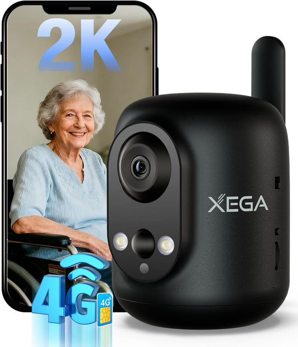 Xega 4G LTE Cellular Security Camera Indoor Wireless, 2K No WiFi Camera for