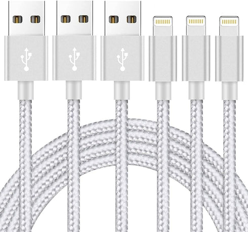 Ximytec 10ft Mfi-Certified iPhone Charger Cable 3-Pack, Nylon Braided USB Cord for iPhone 12/11/XS/XR/X/8/7/6/5/iPad -