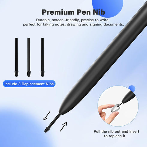 TiMOVO EMR Stylus Pen - Compatible with Remarkable 2, 4096 Sensitivity, Palm Rejection, Black