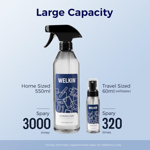 WELKIN Screen Cleaner Spray Kit(18.6 oz + 2oz)- Cleaning Mist for TV, Laptop, Computer, Phone Touchscreen - 2 Sprayers,1 Microfiber Cloth & 1 Glass Wipe Included