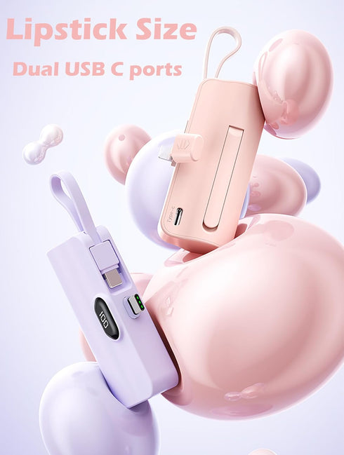 Mini Phone Charger 5500mAh Portable Power Bank,Dual USB-C Ports Cell Phone Power Charger, LCD LED Display Battery Compatible with iPhone 15/15 plus/15 pro/15 pro Max/Android Phone/Samsung/Moto/LG etc