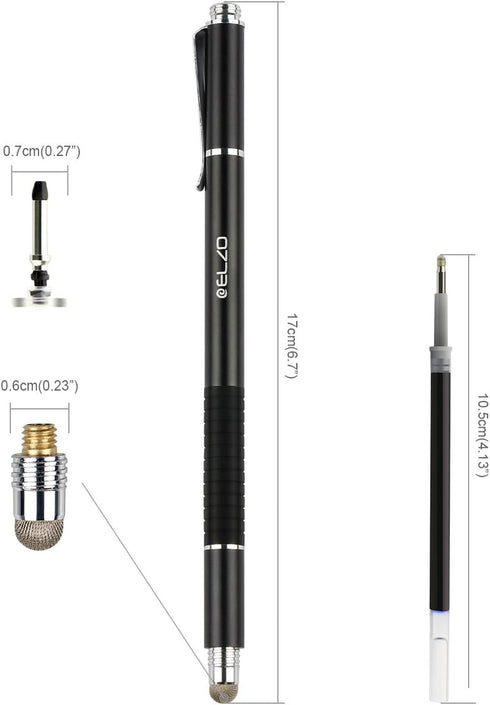 ELZO 3 in 1 Stylus, Disc Stylus Touch Screen Pens and Gel Pen Combo, 2 Pcs with 6 Replacement Tips for All Touch