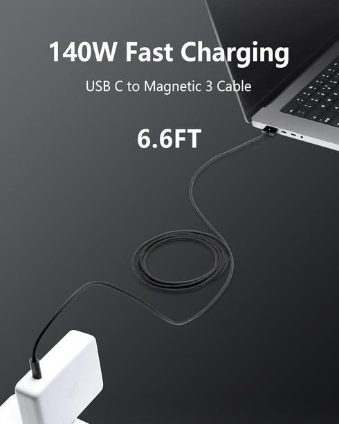 ZeitNah 140W USB C to Magnetic 3 Cable (2m/6.6ft), Compatible with MacBook Pro, MacBook Air, Black