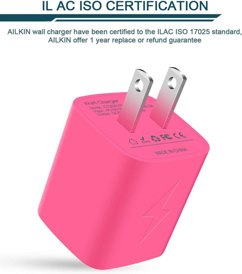 Wall Charger, AILKIN USB Plug Fast Charging Block, Power Adapter Cube 2 Port Charge Travel Brick Cell Quick Chargers Box for iPhone 15/14/13/12 Pro/SE/11Pro Max/XR, Samsung Galaxy S22 S7 S6, HTC, LG