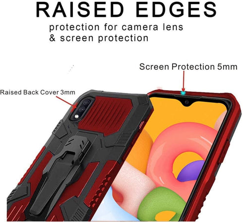 Folmeikat Compatible with Samsung Galaxy A01 Case - Military Grade Protective with Belt Clip and Kickstand