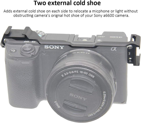 Dual Cold Shoe Adapter Relocation Plate, Easy Hood Microphone Extension Cold Shoe Mount Bracket for Sony Alpha A6400