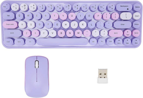 Sanpyl 2.4GHz Keyboard Mouse Combo, Cute Retro 68 Round Keycaps Keyboard, 3 DPI Mouse, USB Receiver Compatible