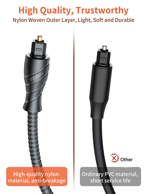 VANAUX Optical Digital Audio Cable, Toslink Cable with PMMA Fiber Optic Braided Jacket, S/PDIF Male to Male Cord