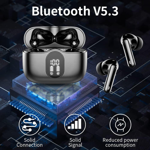 Wireless Earbuds, Bluetooth 5.3 Headphones with Noise Cancelling Mic, IP7 Waterproof, 36H Playtime for Sports, Black