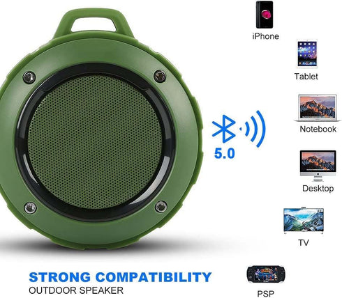 Kunodi Outdoor Waterproof Bluetooth Speaker, Wireless Portable Mini Travel Speaker with Subwoofer, Green